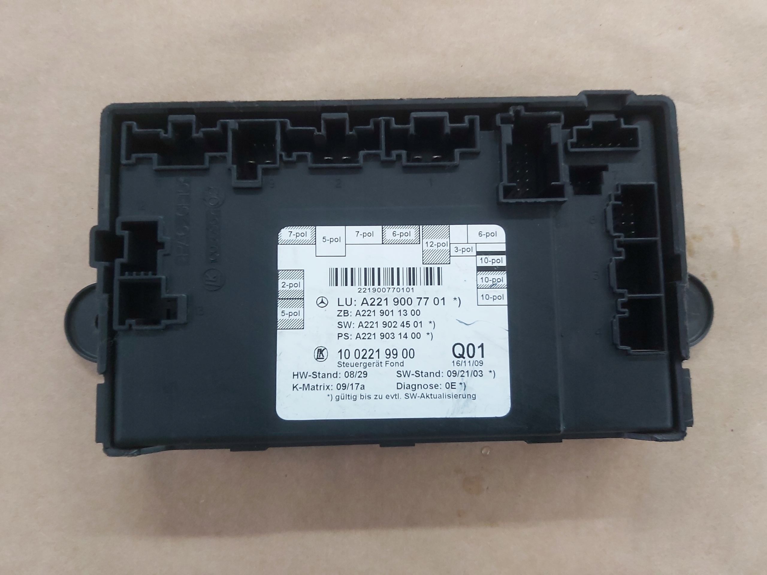 module control unit door rear part 2219007701 MERCEDES W221