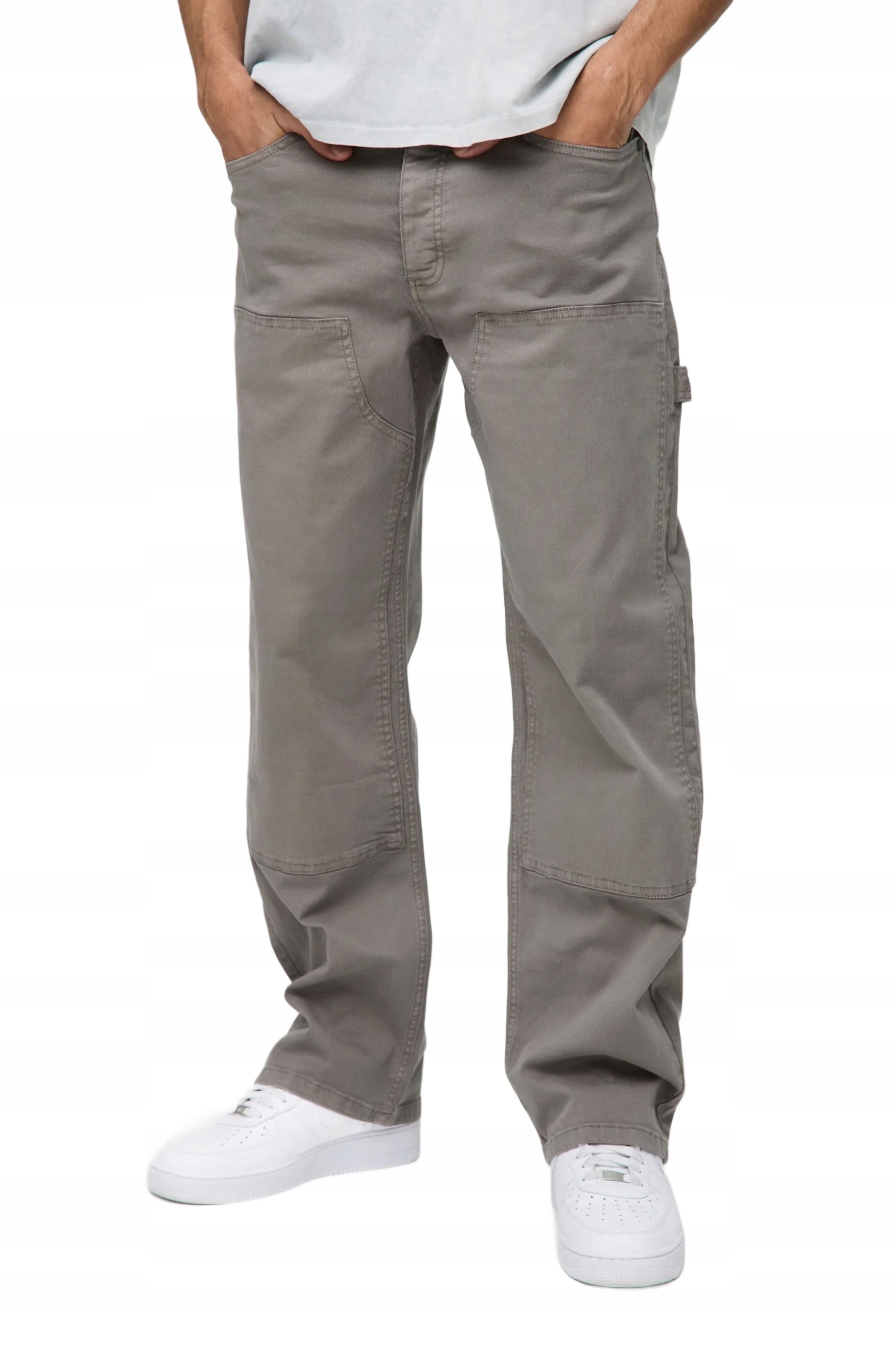 Boohooman Šedé Pánské Neformální Jednoduché Kalhoty S Nášivkami Bavlna 30 Z3A