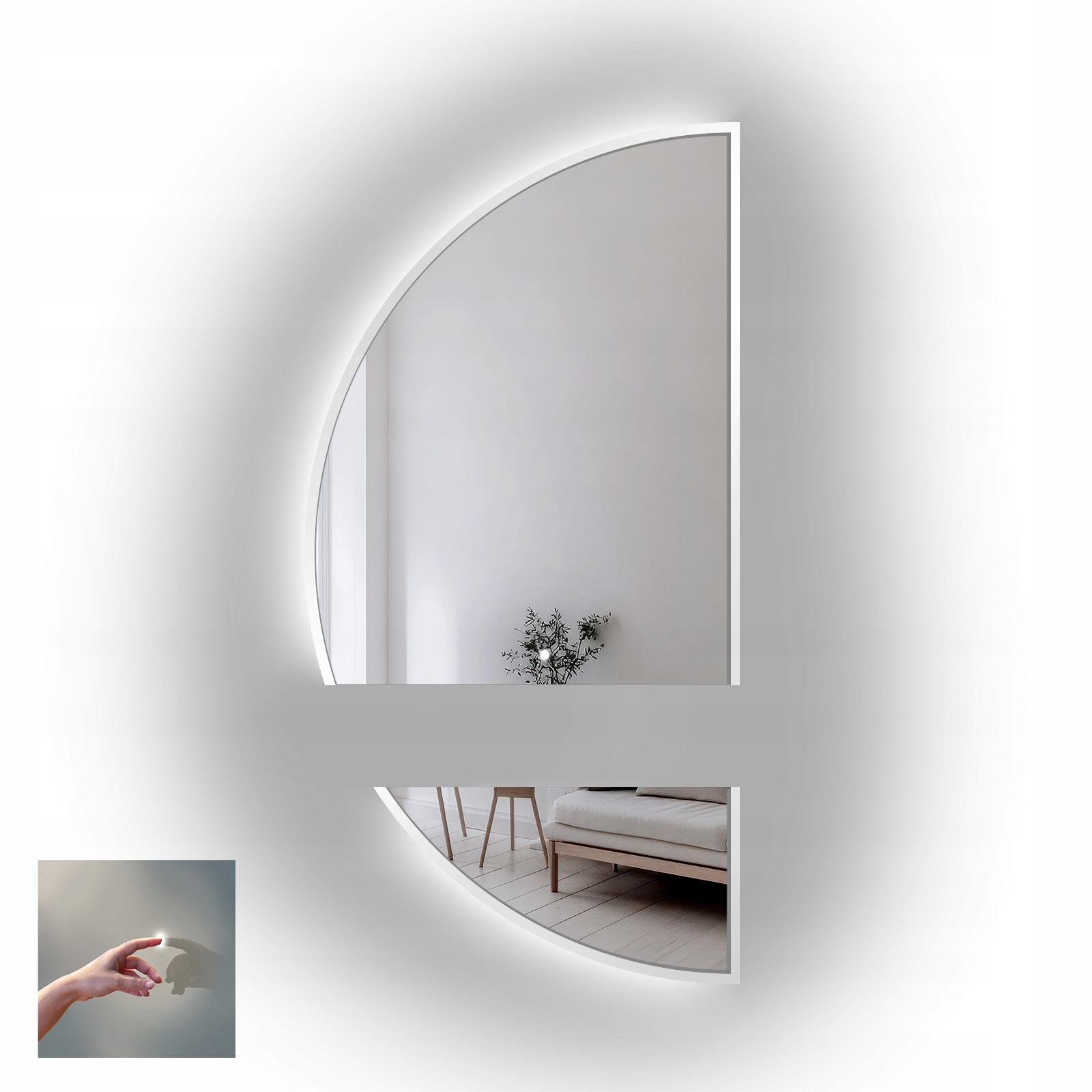 Zrcadlo půlkruhové Doppio v bílém rámu Mdf ve dvou částech Led 120x240