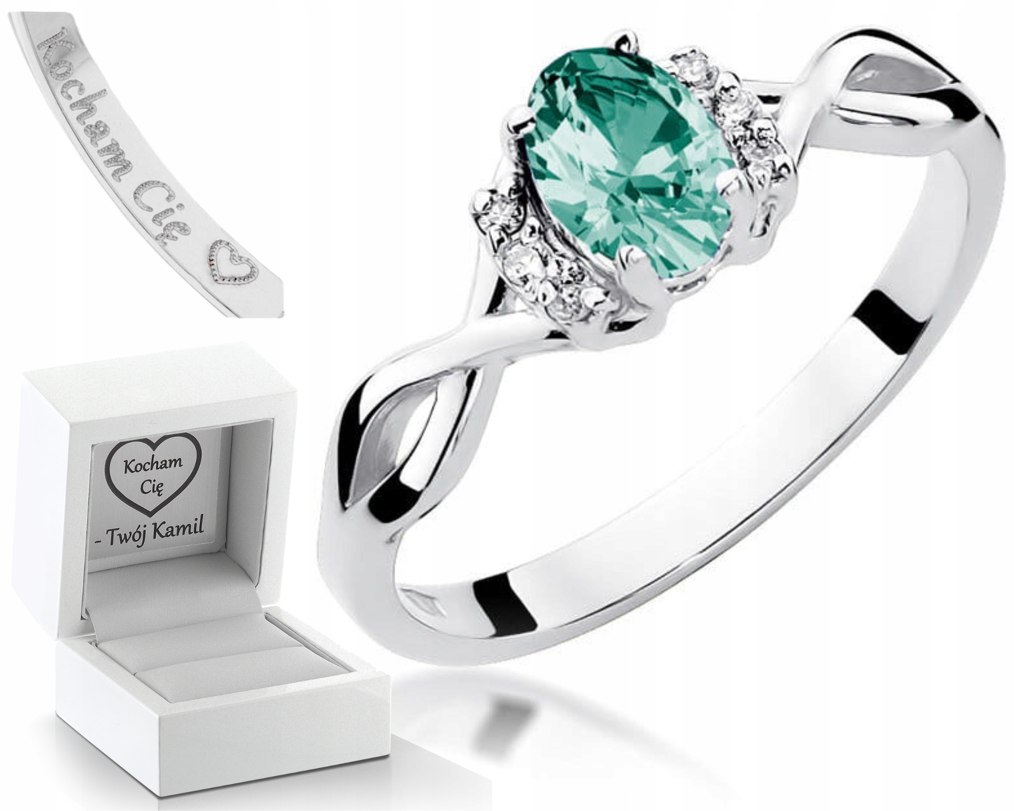 Bílé Zlato Prstýnek Smaragd Diamanty 585