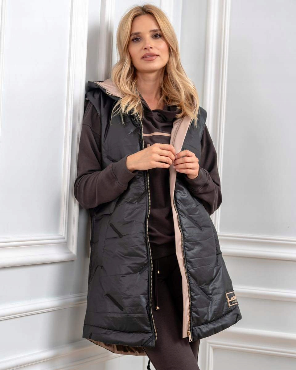 Prošívaná vesta černá S Kapucí 0375 Lalous vel. M