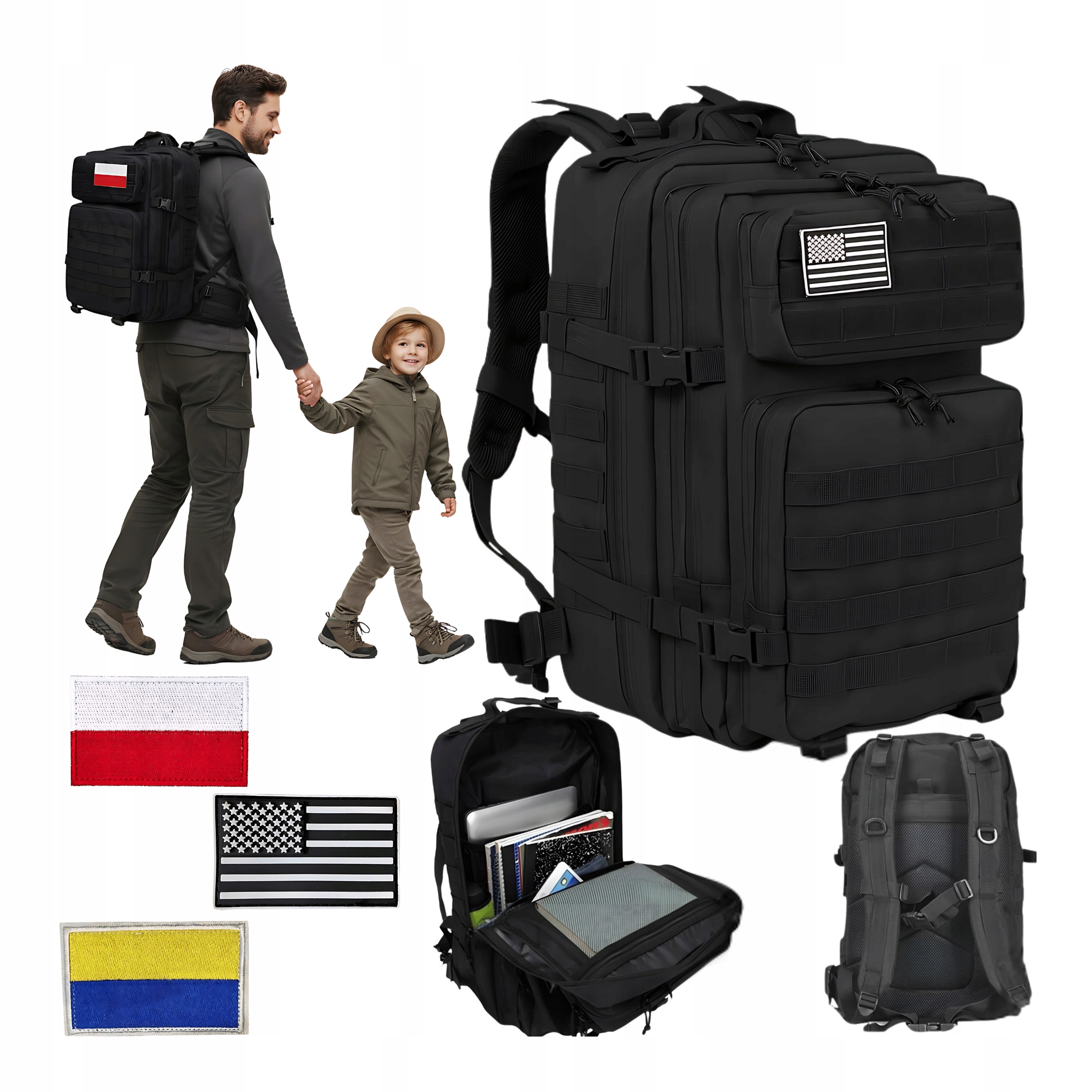 Plecak Turystyczny Wojskowy Trekkingowy Taktyczny Ucieczkowy Duży Czarny