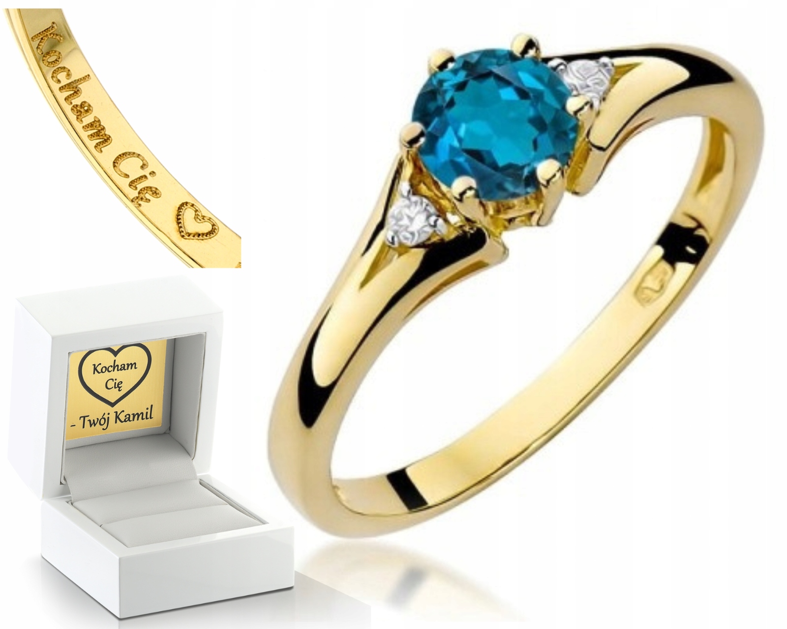 Prstýnek Topaz London Blue Brilianty 585 Gravírování