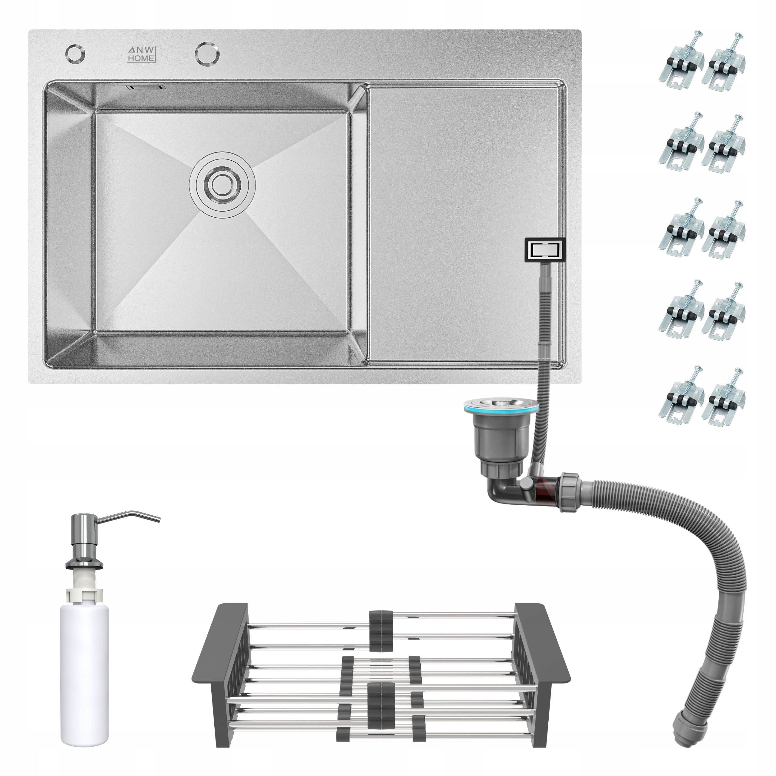 Dřez Ocelový Dřez Inox 78X50 S Odkapávačem, Sifonem A Košíkem