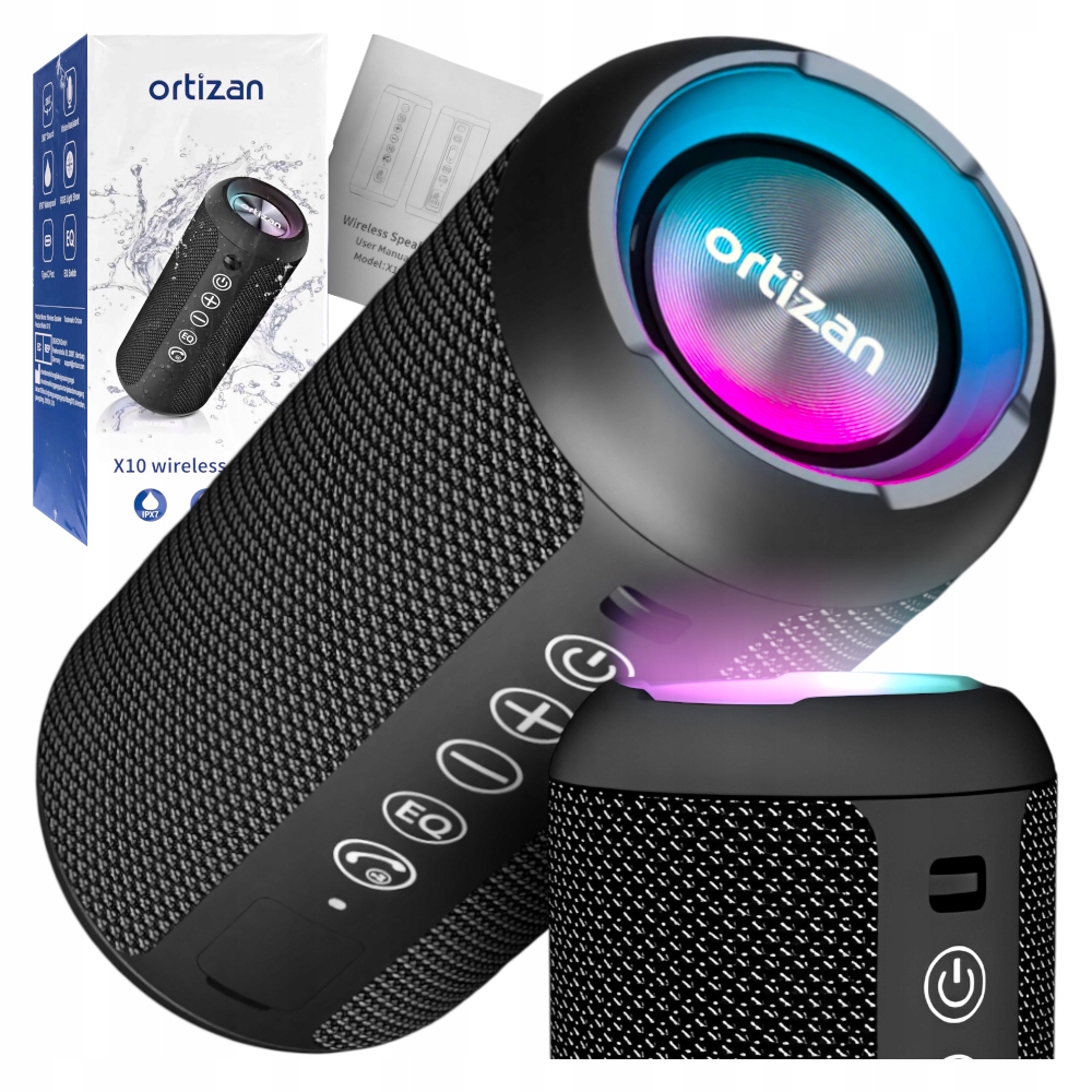 Bezprzewodowy głośnik Bluetooth Ortizan X10B Czarny IPX7 Rgb Led 30h Tws Bt