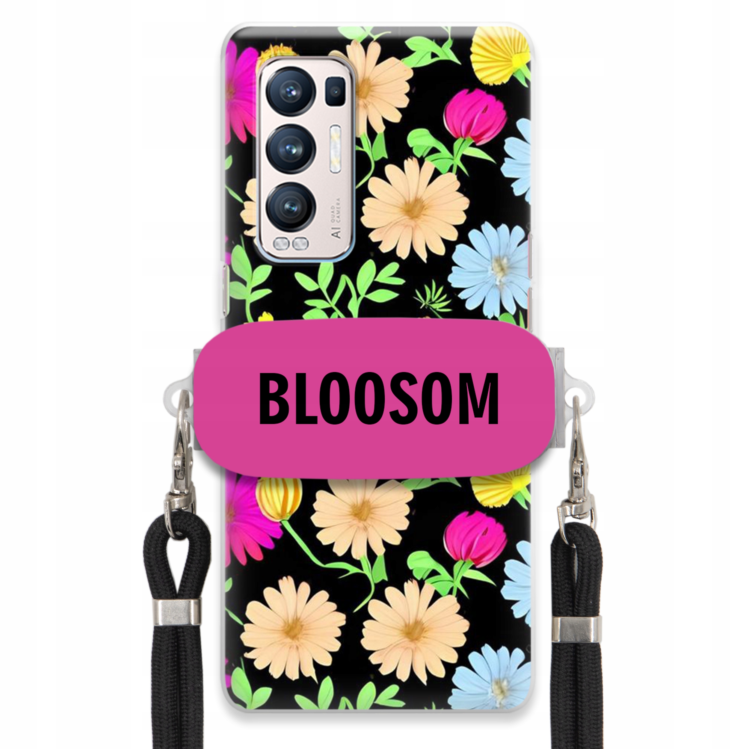 Pouzdro Držák Crossbody pro Oppo Reno 5 Pro Plus 5G Case Květiny Bloosom Flower