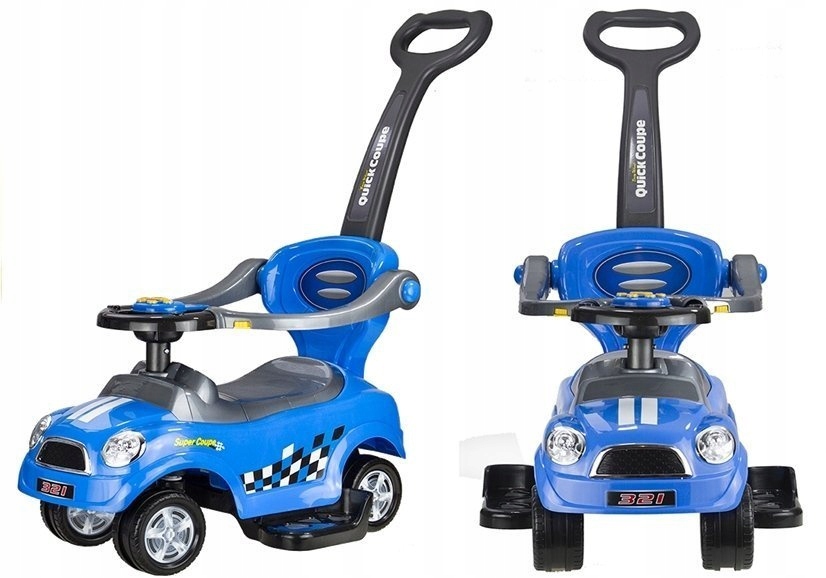 Jeździk pchacz coupe z dźwiękami plastikowy 60 cm niebieski dla dziecka