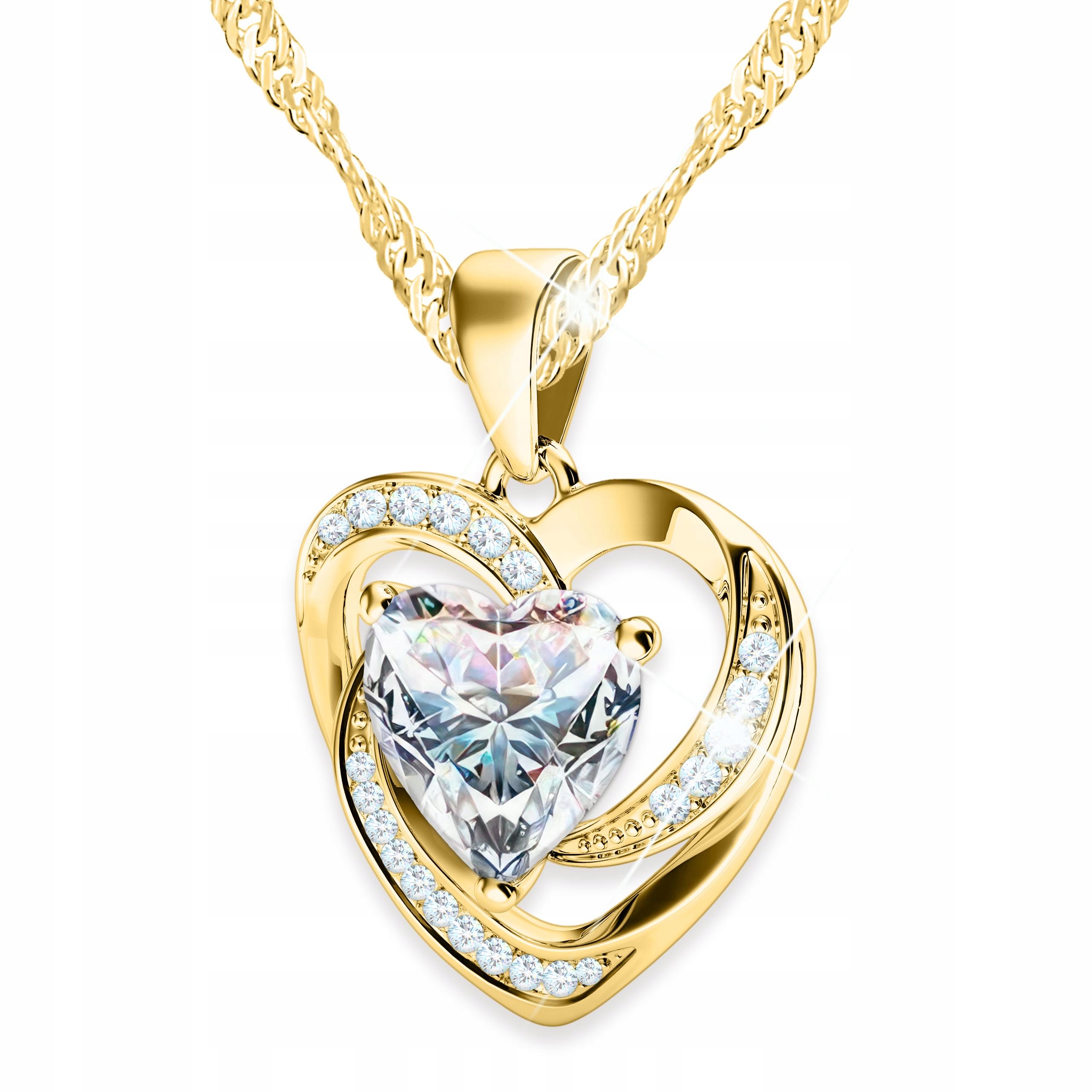 Zlatý náhrdelník s bílým křišťálovým srdcem Dvě Srdíčka Srdce Stříbro 925