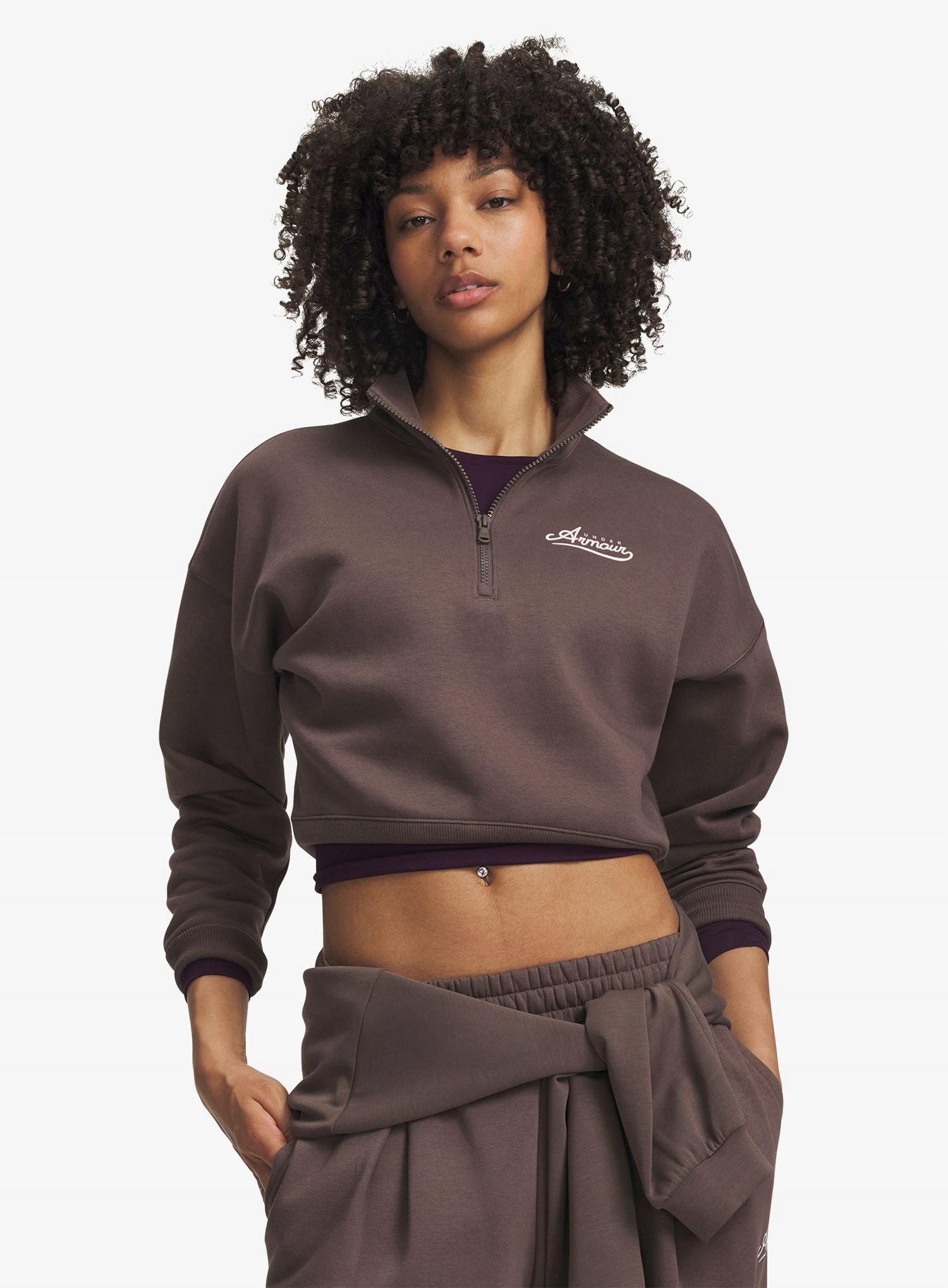 Mikina dámská Under Armour Rival Fleece Varsity Half-Zip peppercorn/pink M
