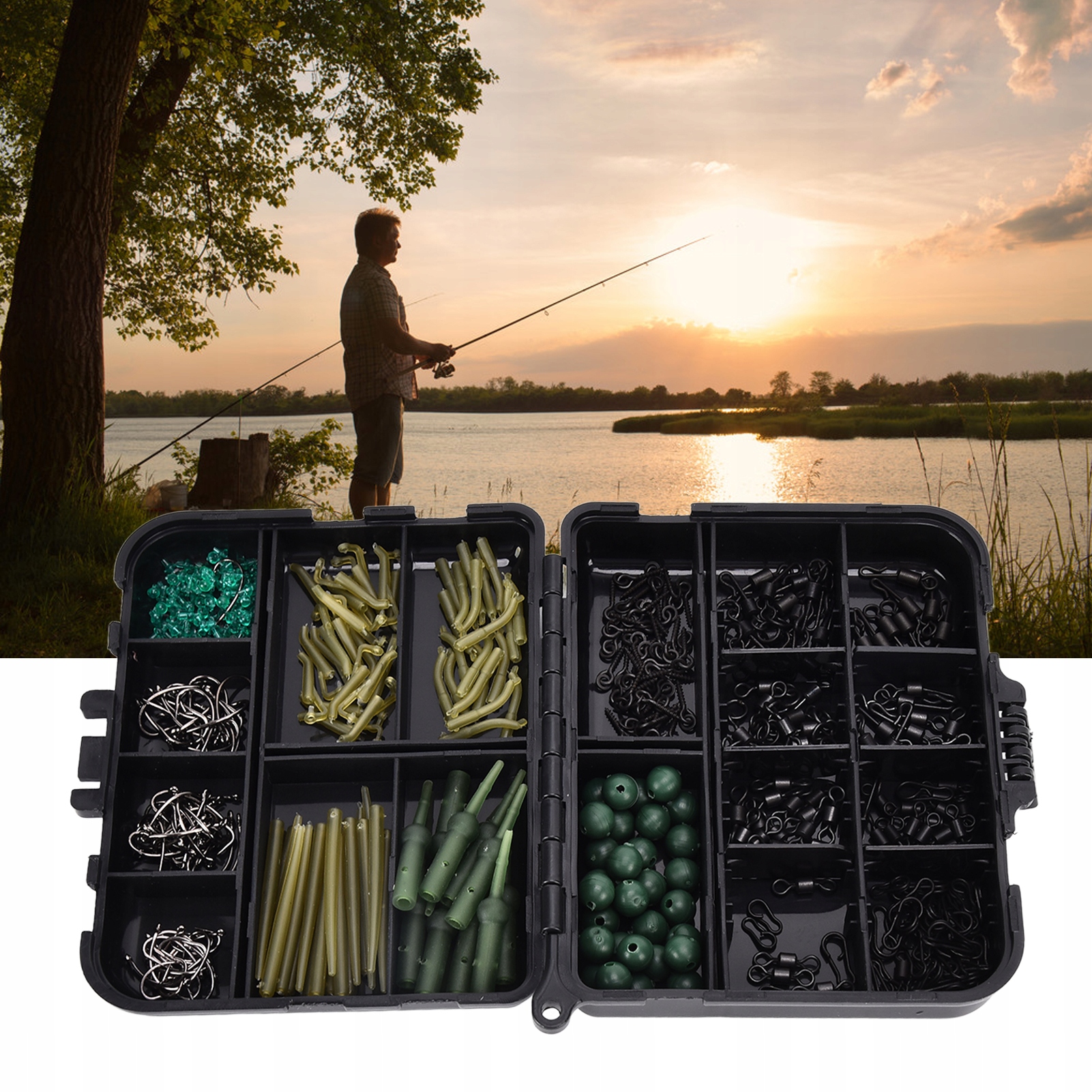 Carp Fishing Tackle Box 421Pcs Including Hooks Bait Screw Links and Sleeves
