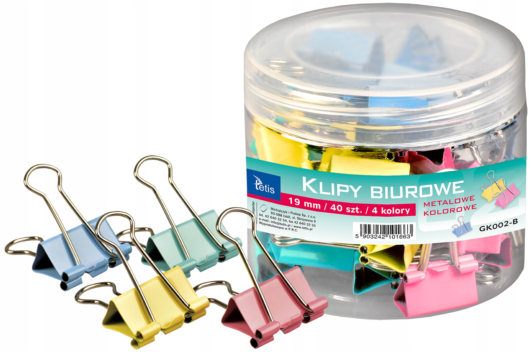 

Klipy biurowe metalowe 19mm 40szt. Tetis GK002-B