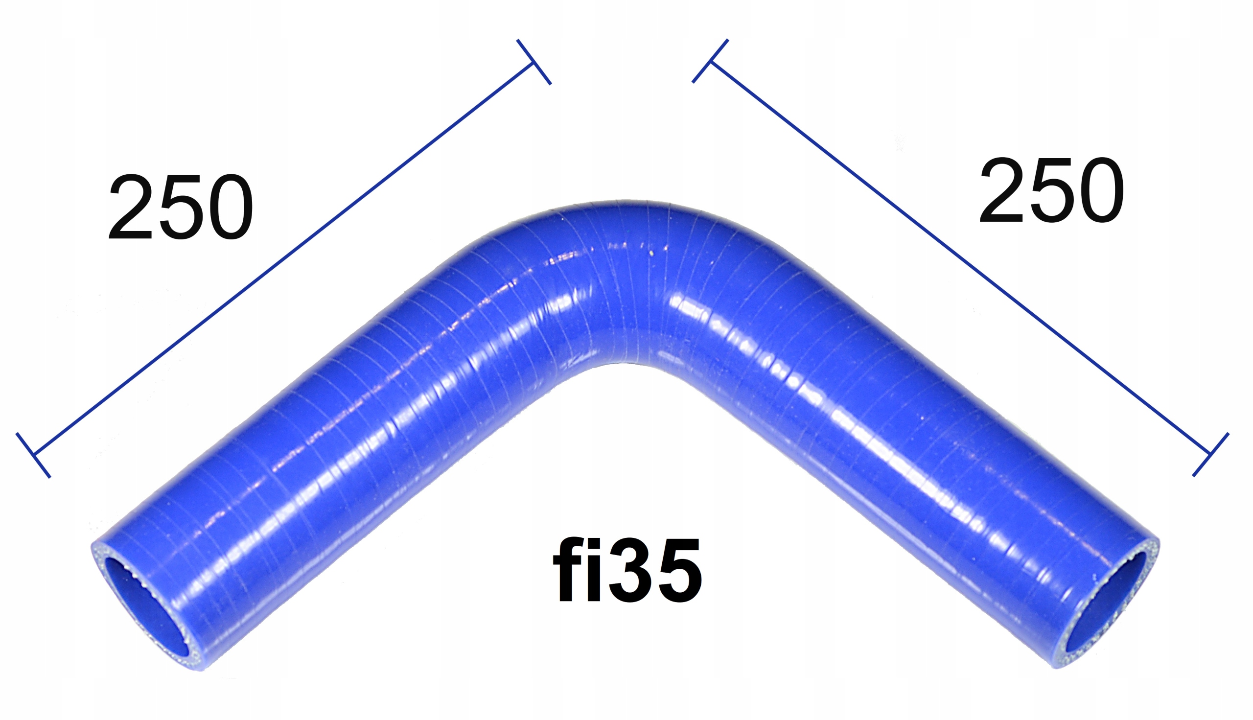 Kolano silikonowe, przewód, rura fi35 mm, ramiona 250 mm