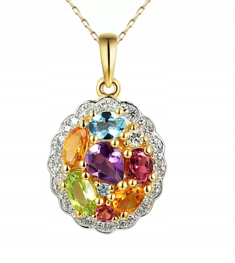 Zlatý přívěsek Au 585 s přírodními kameny a diamanty P88482Y