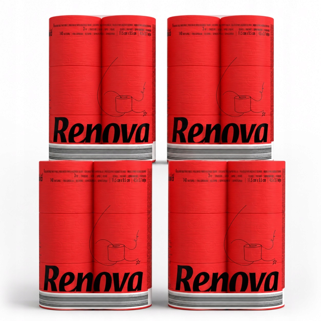 Červený toaletní papír Renova, 4 balení