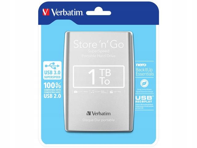 Dysk zewnętrzny Verbatim 1TB Store n Go 2.5 cala srebrny Usb 3.0