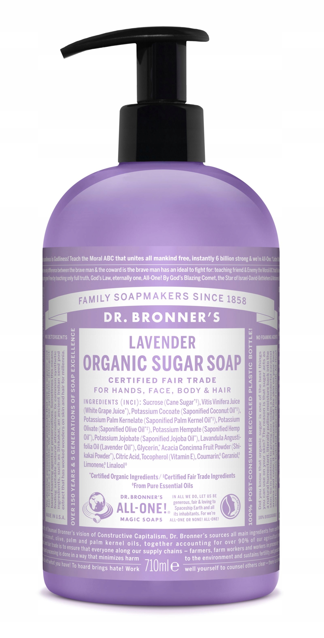 Dr. Bronner's Organické Cukrové Mýdlo Levandule 710 ML