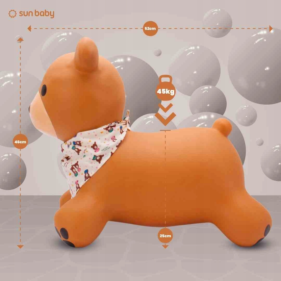 Skoczek gumowy dla dzieci TEDDY 52 cm brązowy z bandaną do skakania z pompk Materiał guma