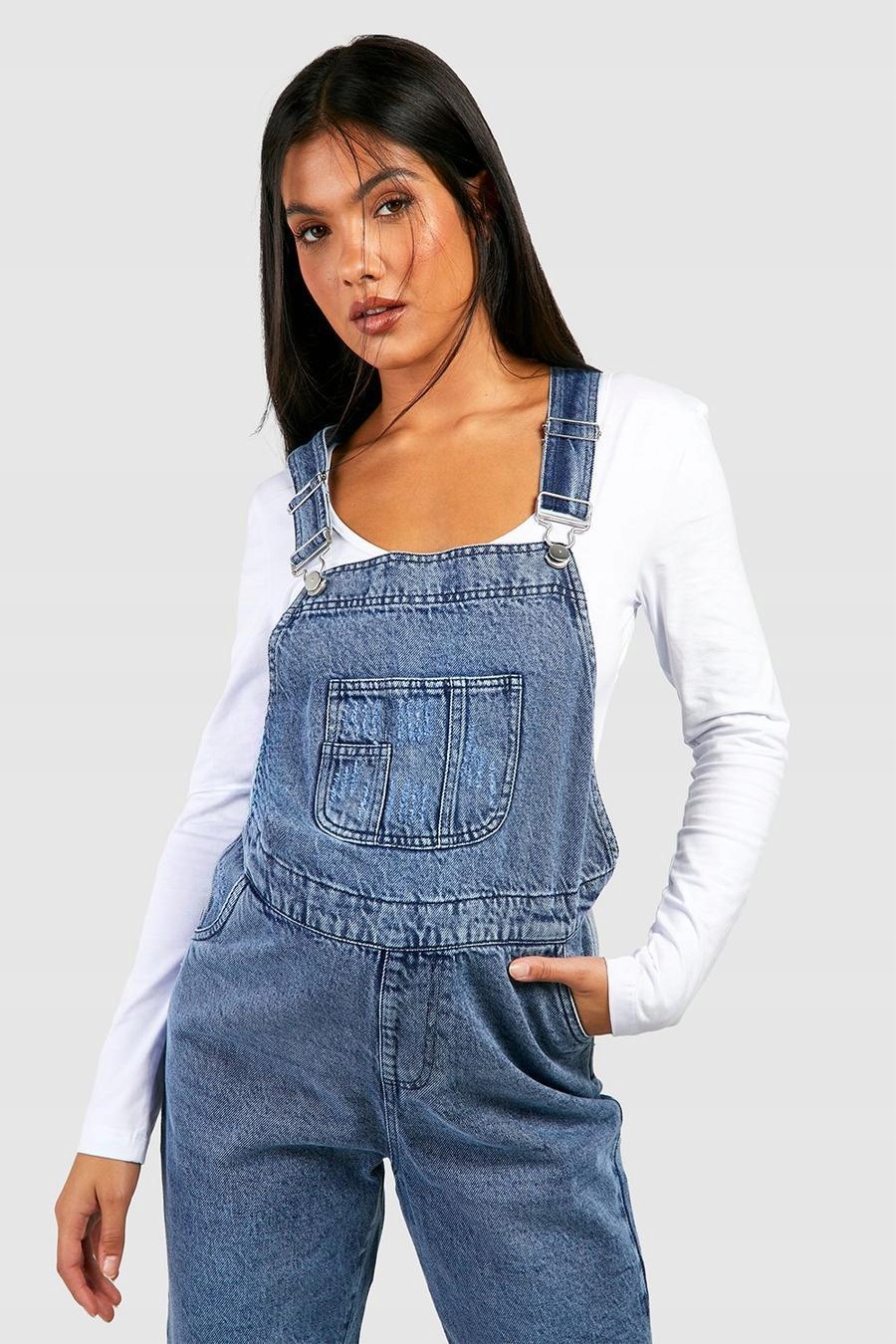 GRANATOWE PROSTE DŁUGIE JEANSOWE SPODNIE OGRODNICZKI CIĄŻOWE BOOHOO 40 Rozmiar 40