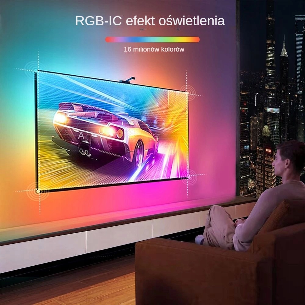 AMBILIGHT TAŚMA LED PODŚWIETLAJĄCA RGB 5m OŚWIETLENIE DO TV 55-85'' KAMERA