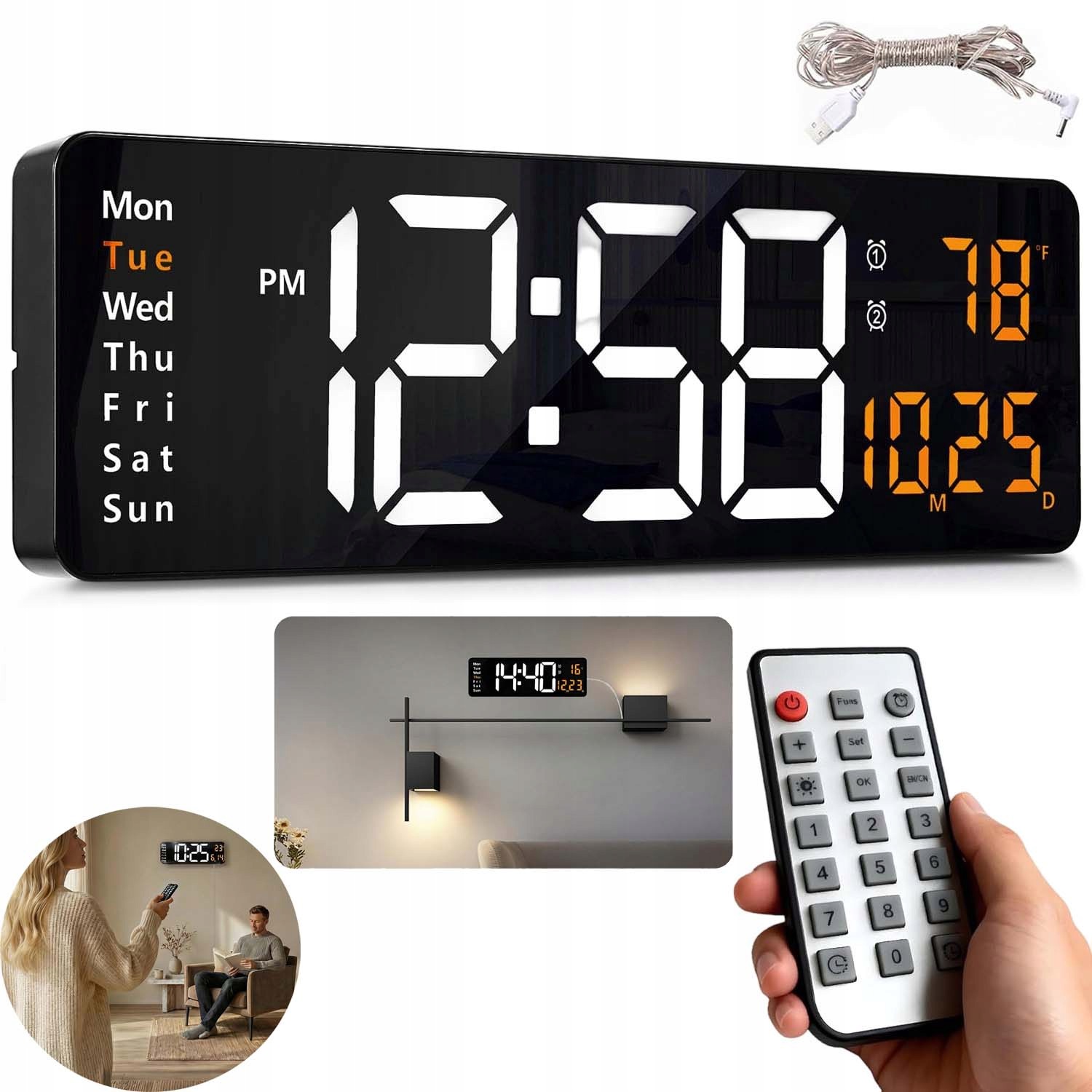 Budík Hodiny Digitální Stojící Digitální Usb Kabel Datum Teplota