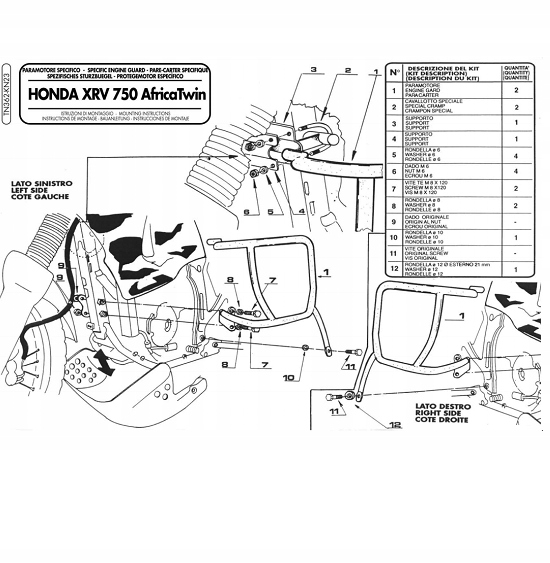 Kappa padací rám, ochranný rám motora Honda Africa Twin 750 90-02