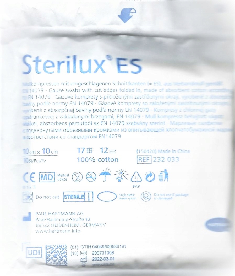 

Hartmann Sterilux Es 10x10cm 10szt. jałowe 17n 12w