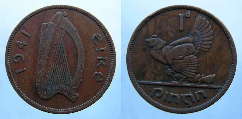 7795. IRLANDIA, 1 PENS, 1941 śr. 30.9mm
