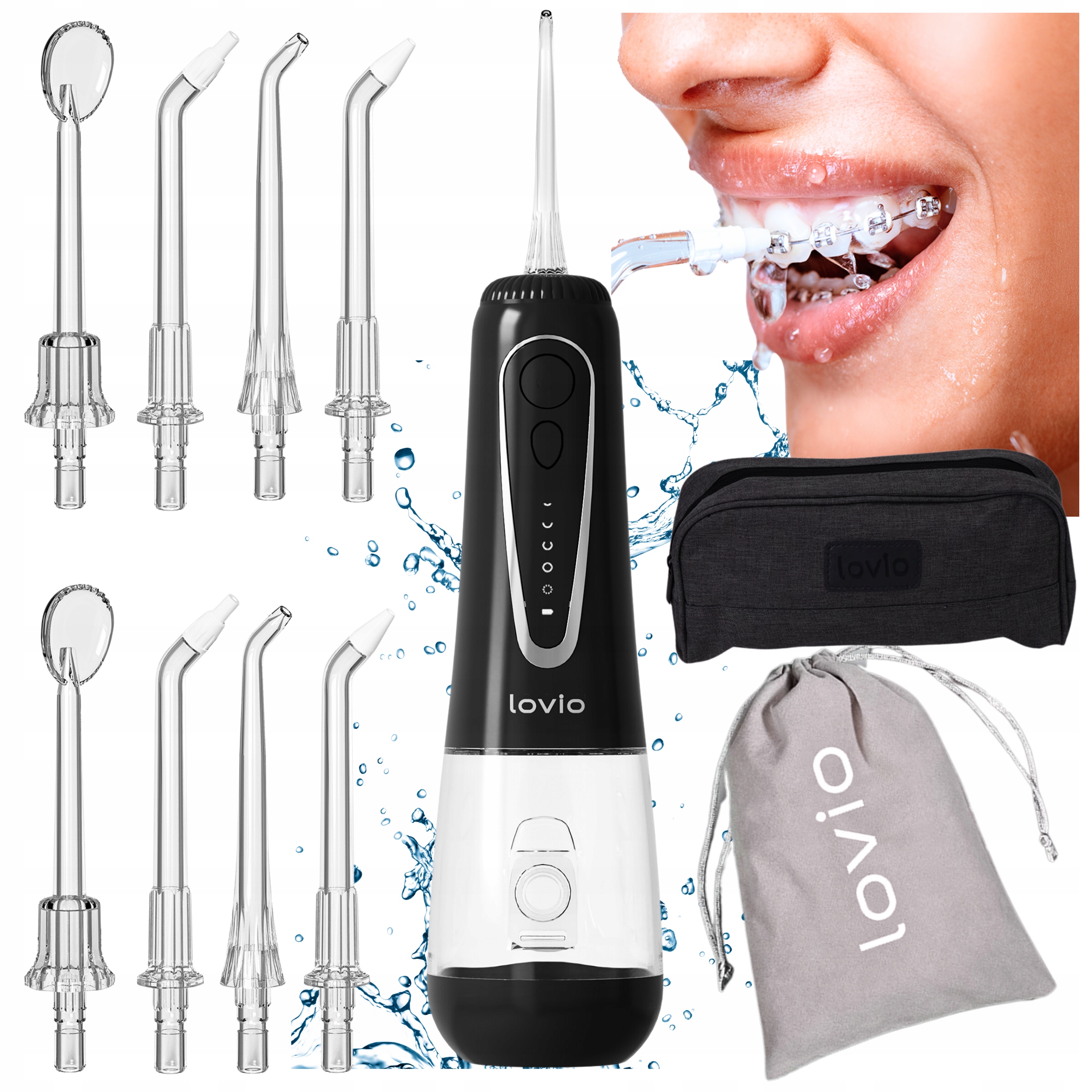 Irygator do zębów Bezprzewodowy Dentystyczny mocny Pro Lovio Etui 8 dysz