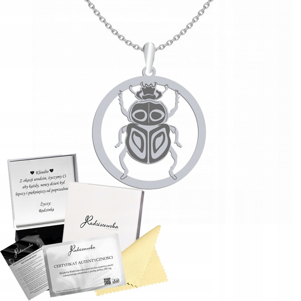 Stříbrný náhrdelník Skarabeus pro štěstí 925 Dárek Gravírování Bonus