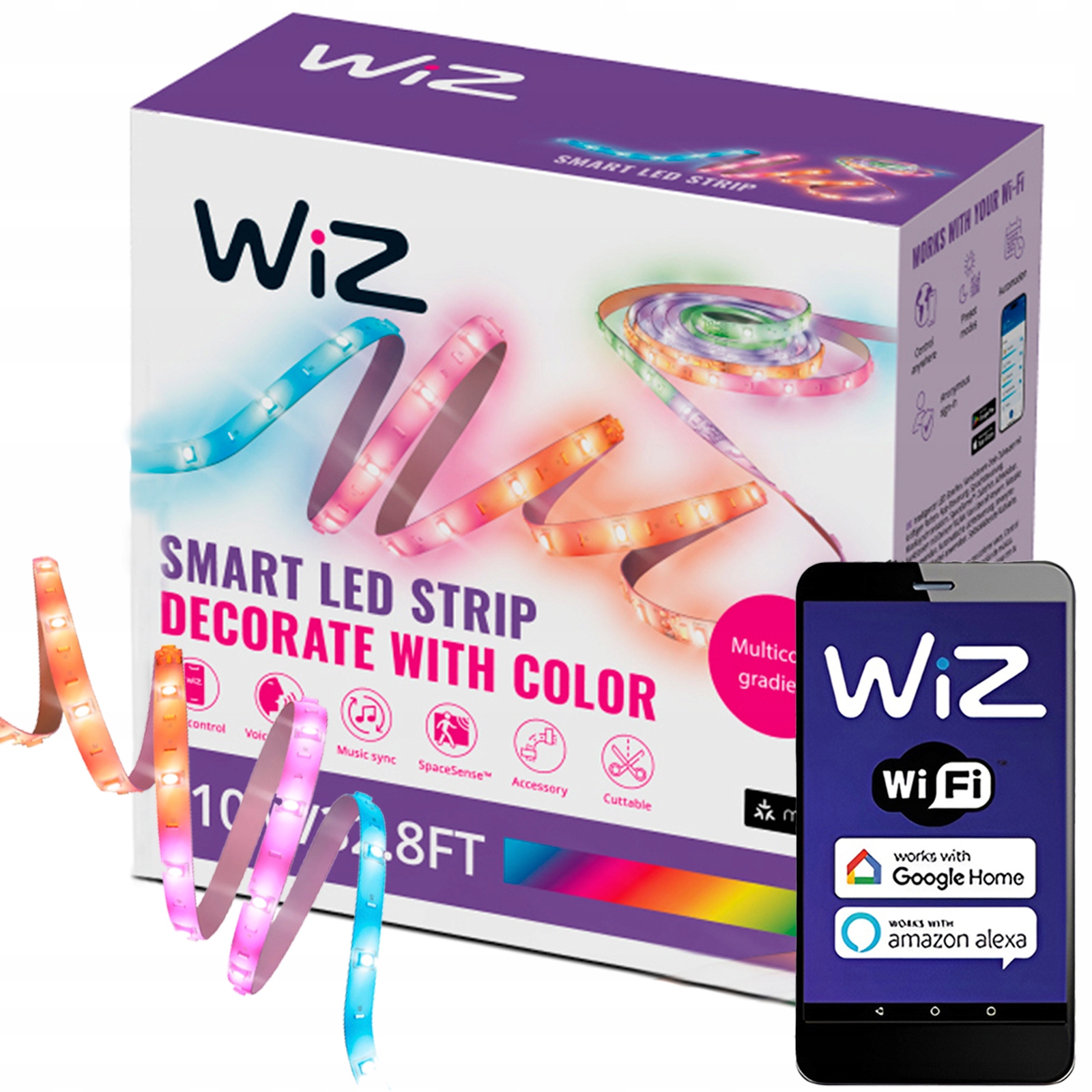 Led pásek 10 m Vícebarevný Rgbic 21W Smart WiFi Aplikace WiZ