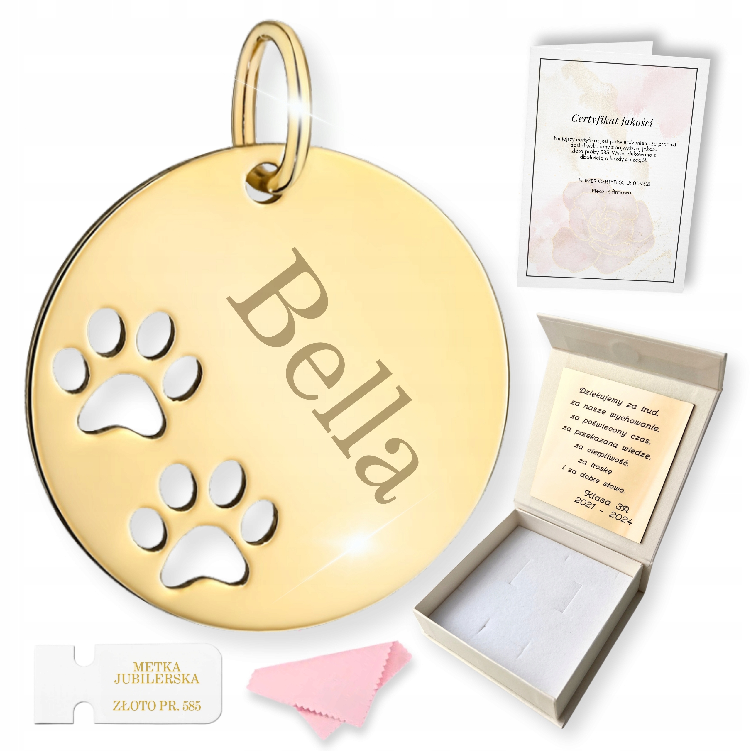 Zlatý Přívěsek s psí tlapkou, kočičí tlapkou jako Dárek Gravírování pr. 585