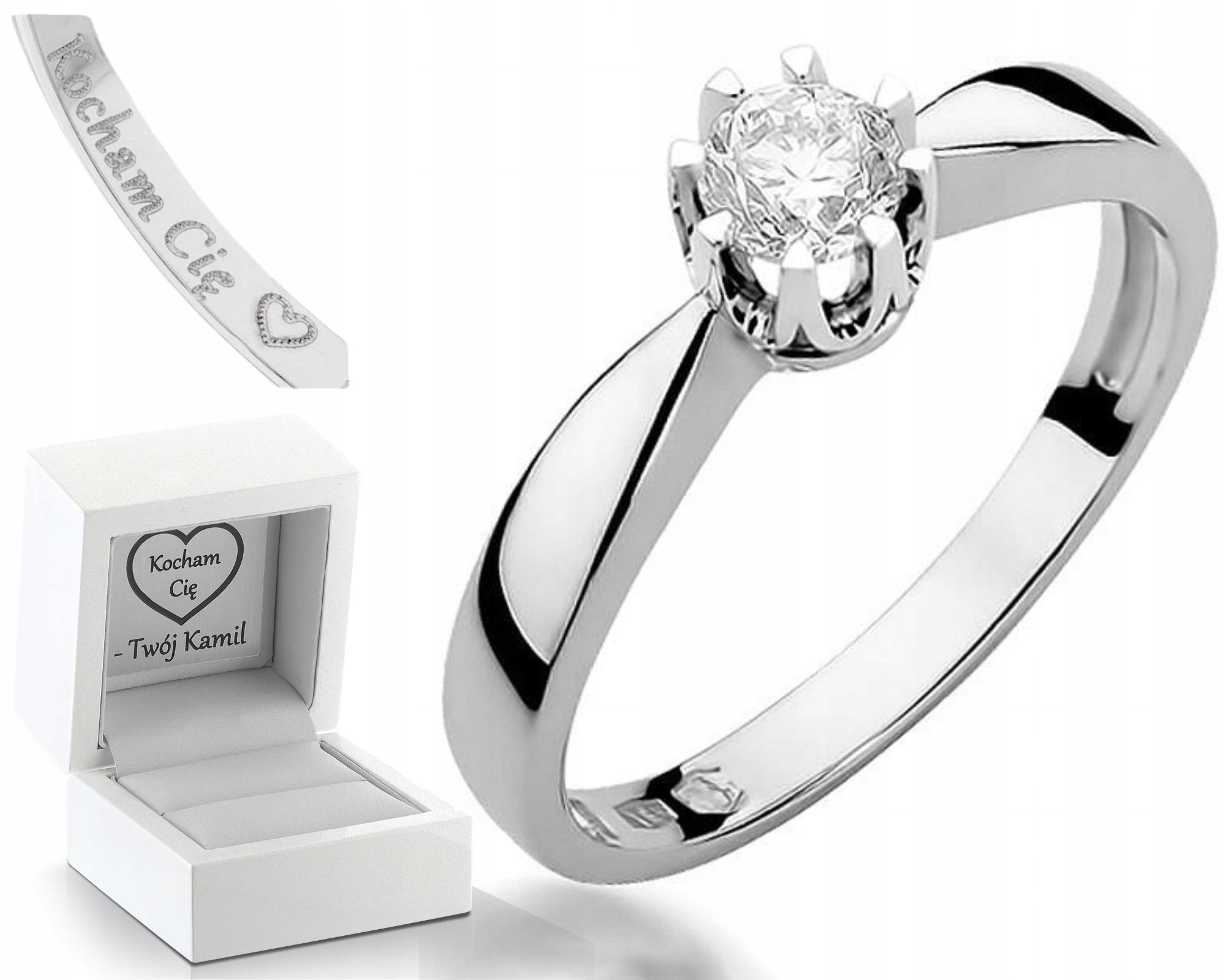 Zlatý Prstýnek Na Zásnuby Diamant Bílé Zlato Gravírování 585 Dárek