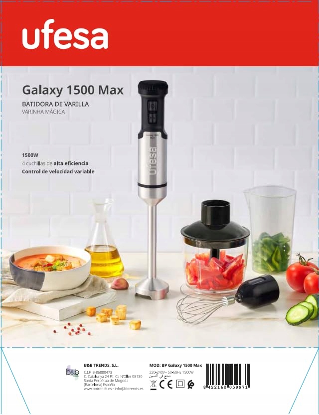 UFESA Galaxy Max Blender Ręczny 1500W 24 Prędkości Turbo Ostrza BPA Free — miniatura 7