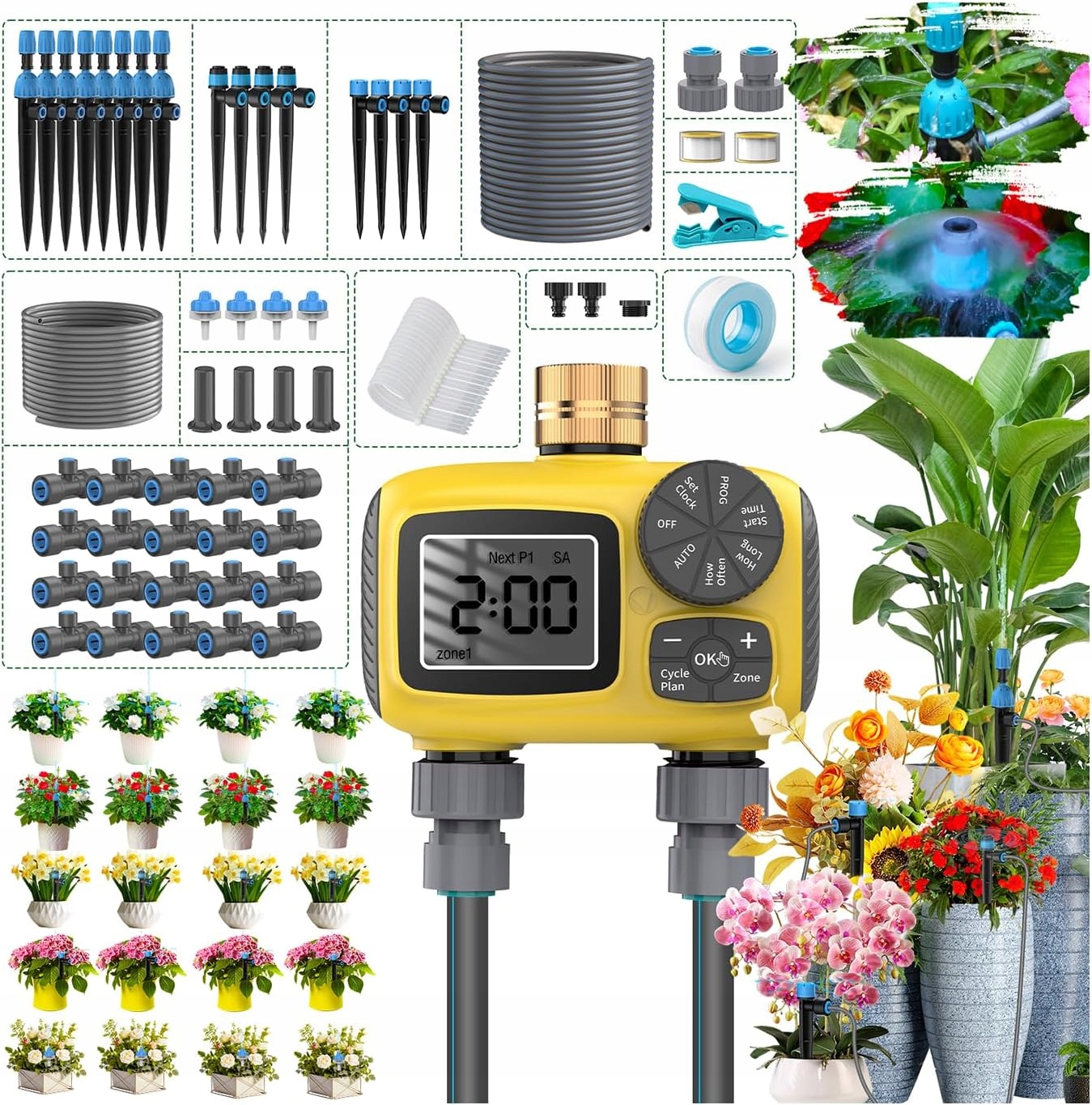 Zavlažovací Systém Časovača Trjzva Počítač Vodný Ovládač Hadica Akcesoria 7V1