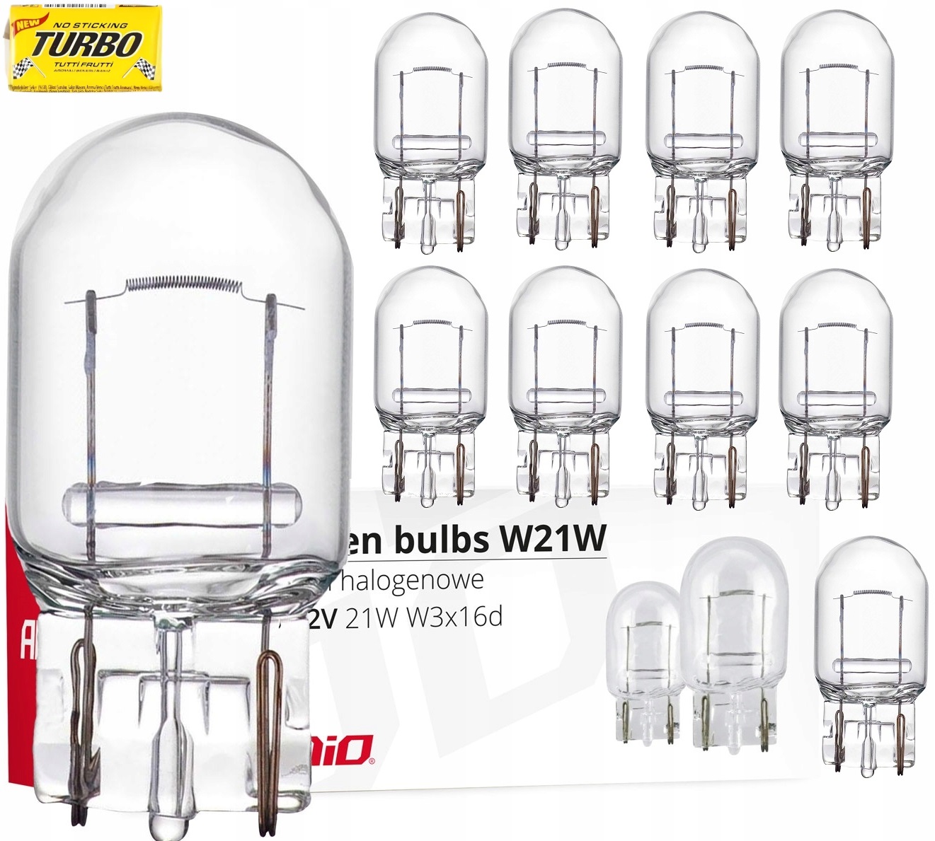 Żarówki halogenowe T20 W21W W3x16d szklane do auta samochodu 12V 10 sztuk