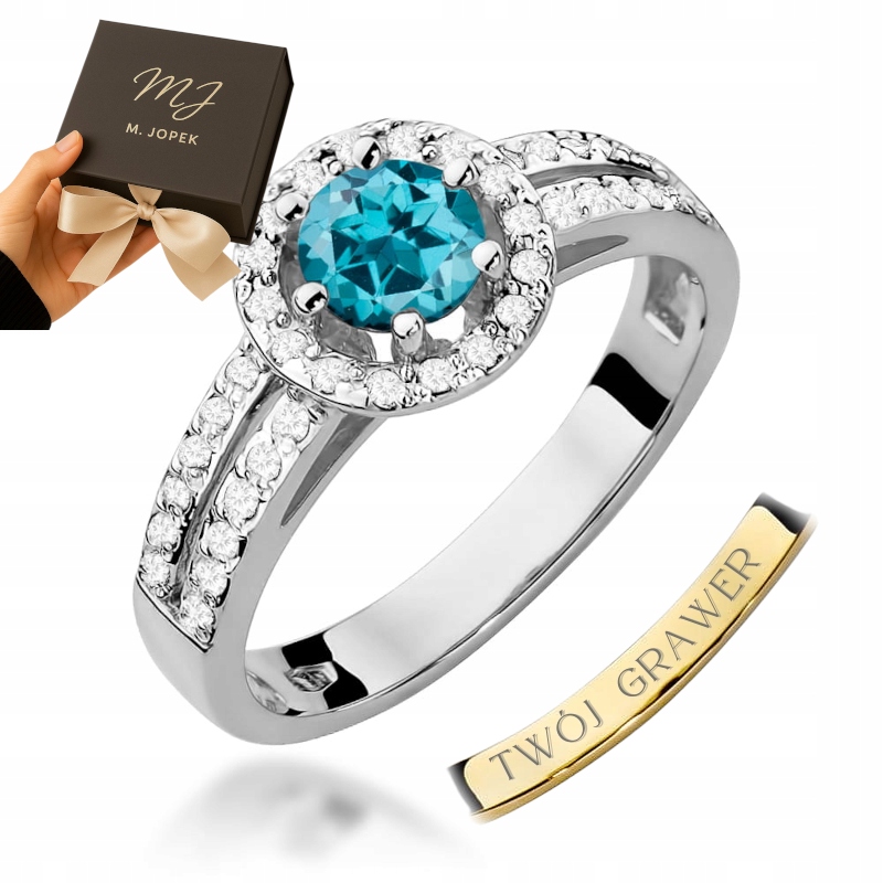 Prstýnek Z Bílého Zlata 585 S Topazem 0,50 ct Diamanty Gravírování M.jopek
