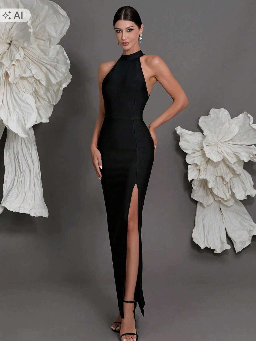 Shein Černá Elegantní Šaty Maxi S 1LA