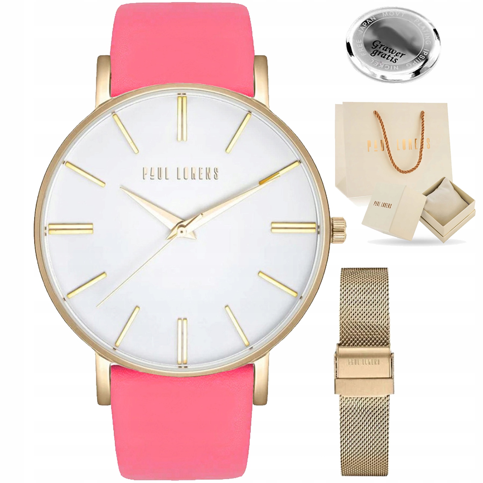 Dámské hodinky Paul Lorens Julie bt kožený řemínek tmavě růžová síťovina