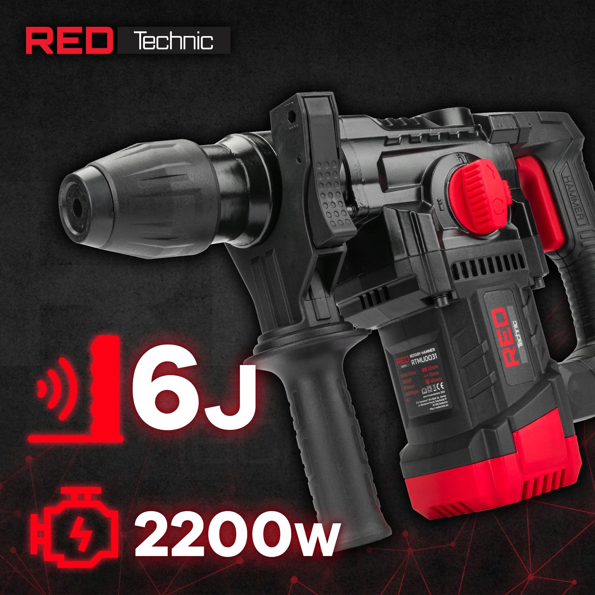 MŁOT UDAROWY MŁOTOWIERTARKA UDAR SDS+ 2200W 6J WALIZKA 3 X WIERTŁO + DŁUTA Typ uchwytu SDS Plus