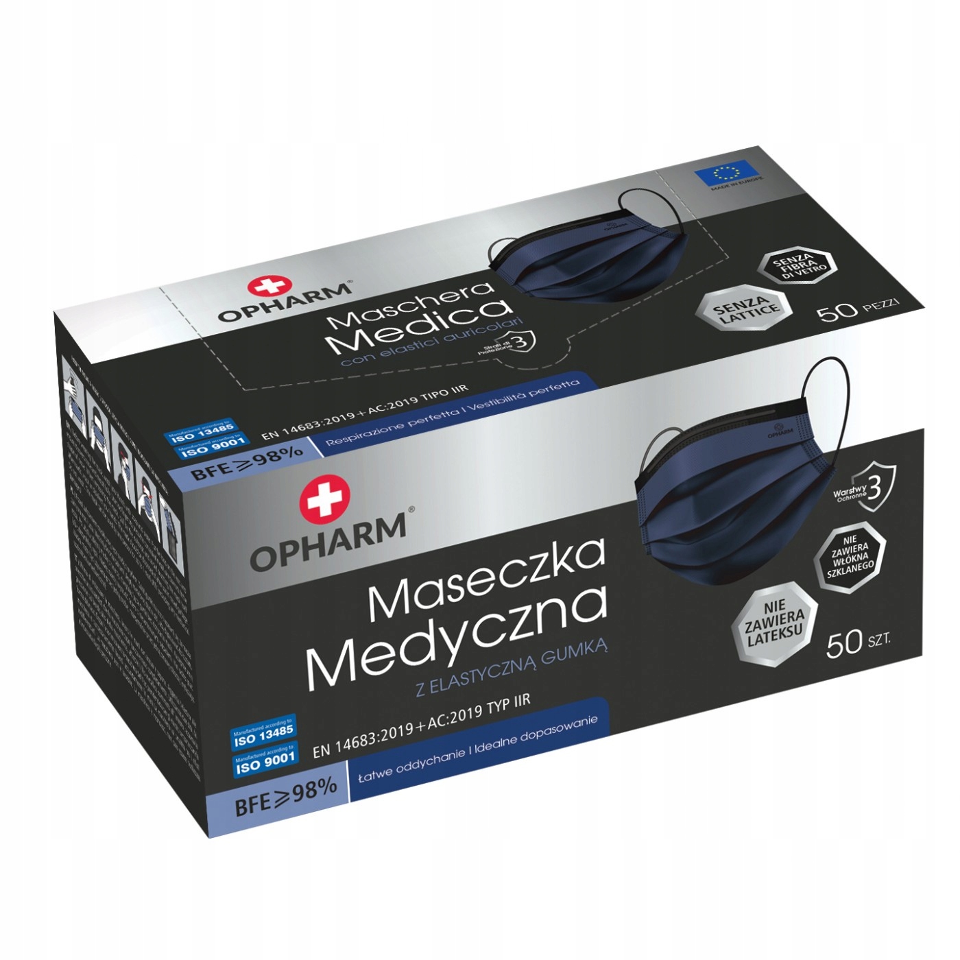 

Maska Medyczna Iir Opharm 50 szt pudełko granatowa