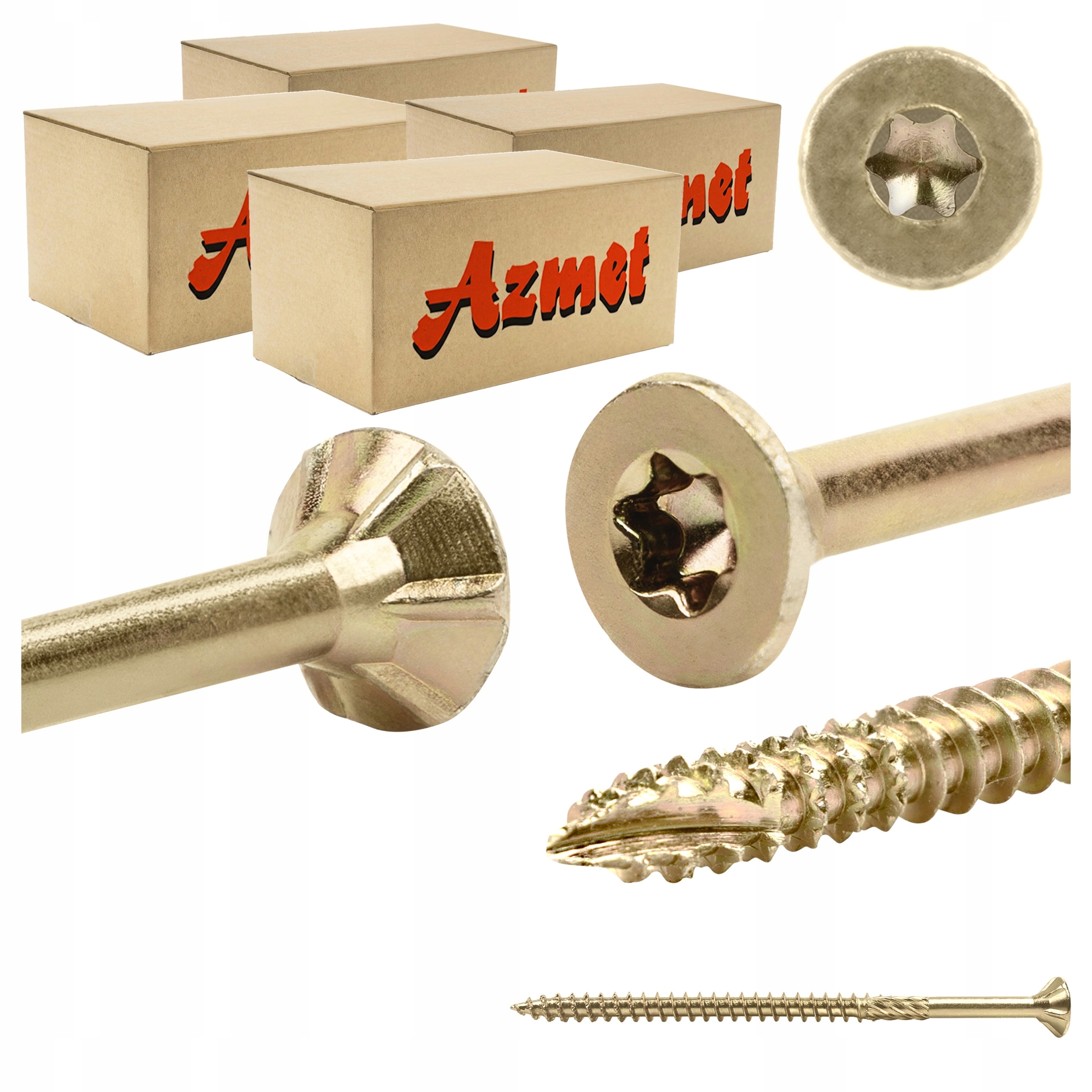 Tesařské vruty 6x100 mm Torx do dřeva kuželové 400 ks Azmet WT-60100