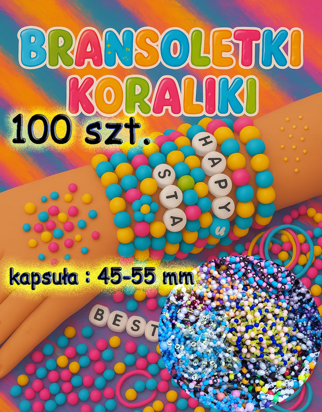 Zasyp do automatu w kapsule Bransoletki Koraliki 45-55mm 100 szt. piłka los