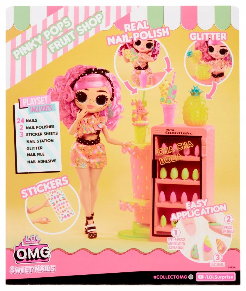 LOL SURPRISE Studio Paznokci SWEET NAILS Zestaw Lalka Pinky Pops OMG Materiał plastik