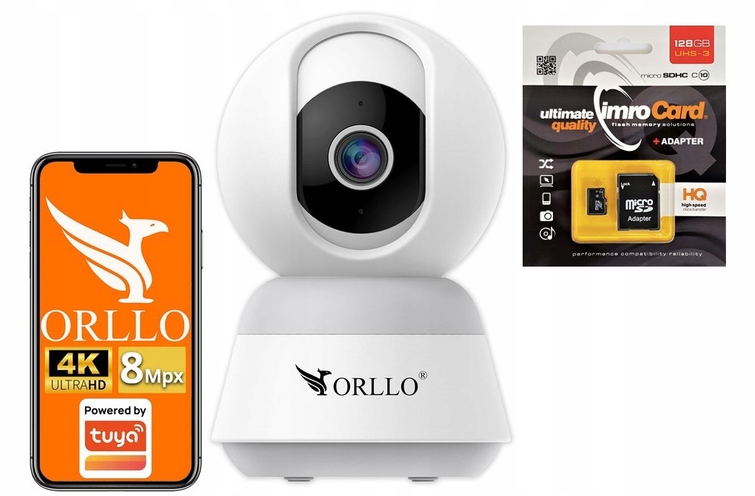 Kamera Orllo TW1 WiFi 8MP 4K Domácí Wew Otočný mikrofon Reproduktor+KARTA 128