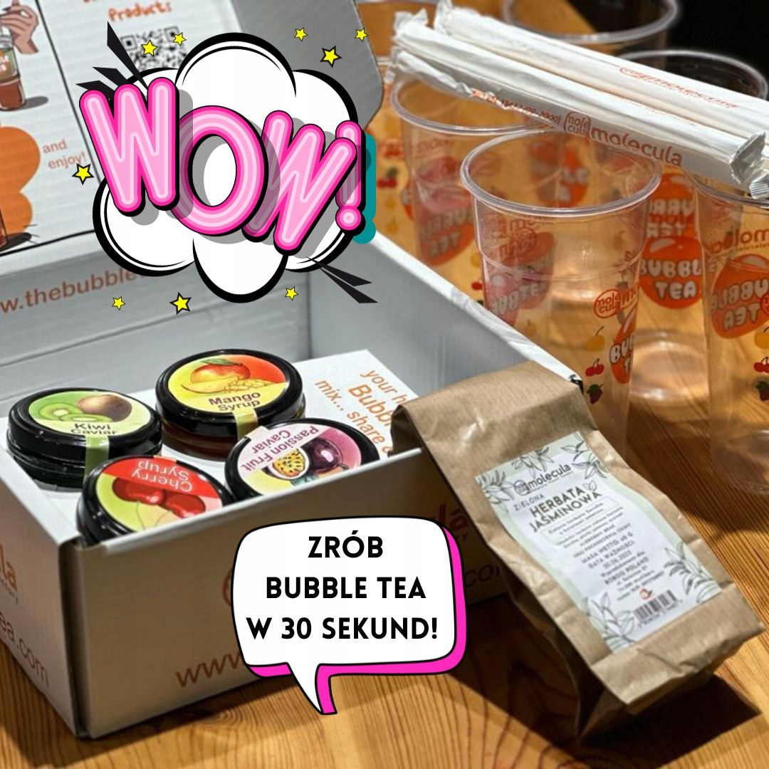BUBBLE TEA - ZESTAW KUBKI SŁOMKI na 6x700ml JAGODA AGREST CYTRYNA TRUSKAWKA Marka Boboq