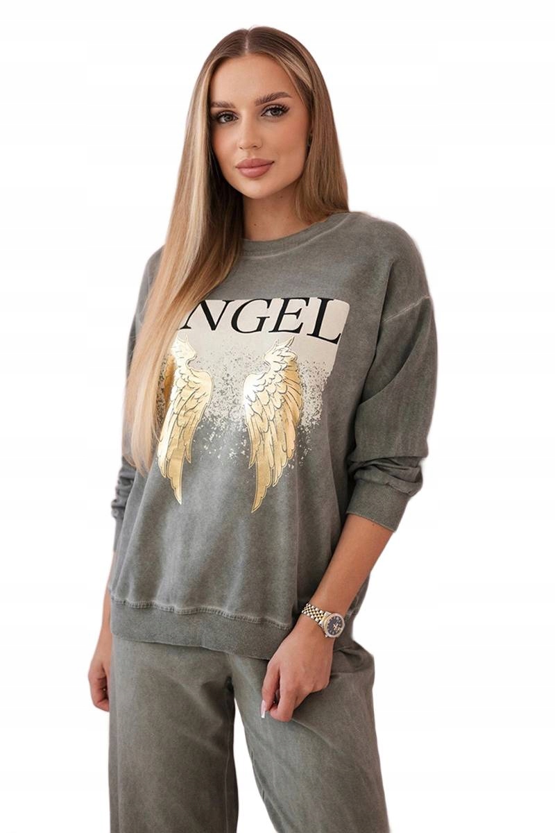 Bavlněný dekatovaný komplet Angel mikina khaki kalhoty