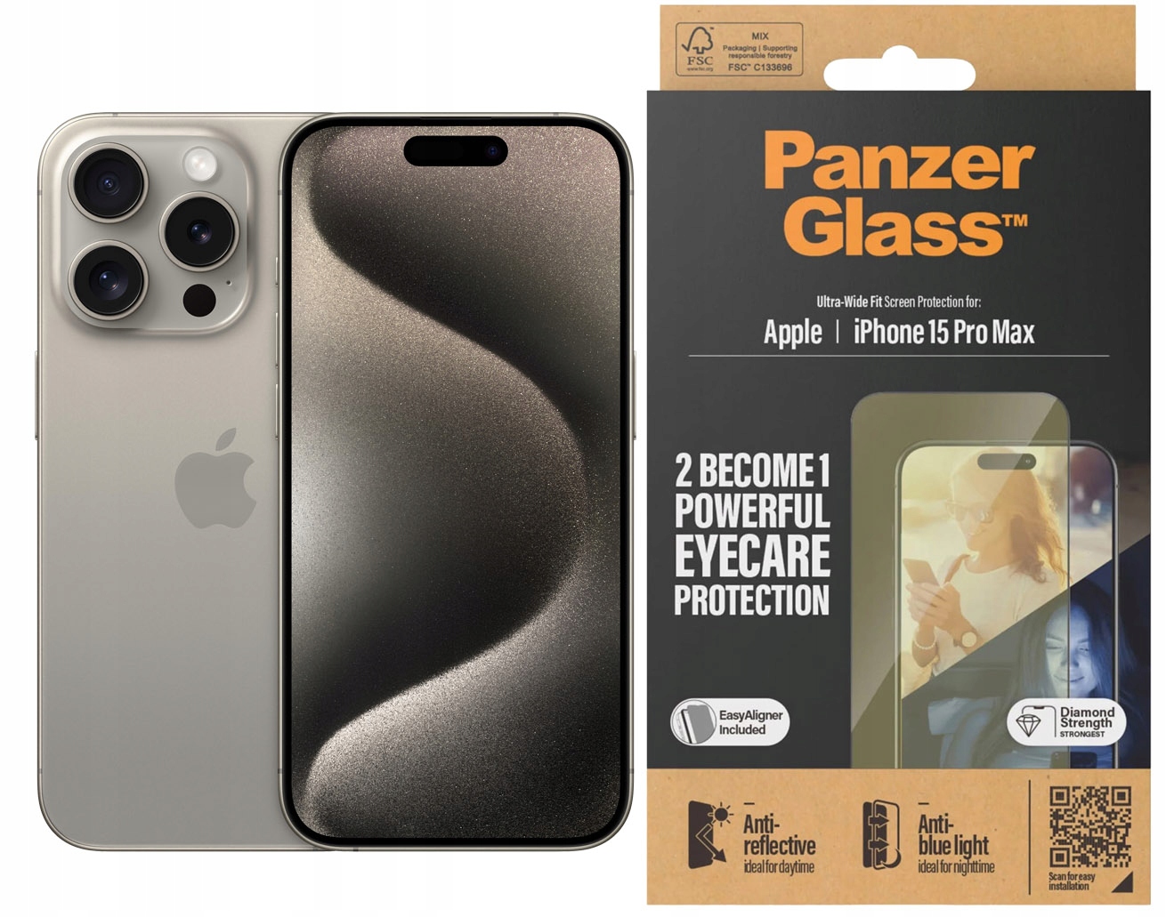 Panzerglass Tvrzené Sklo Ultra-Wide Fit EyeCare pro iPhone 15 Pro Max
