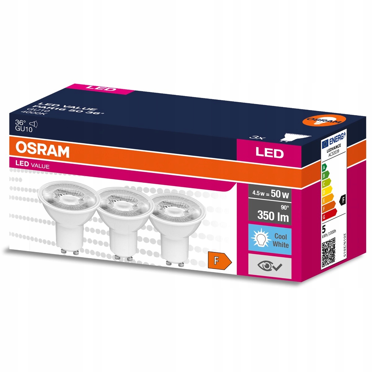 

3x Żarówka Led GU10 4,5W 50W 350lm 4000K 36° Osram