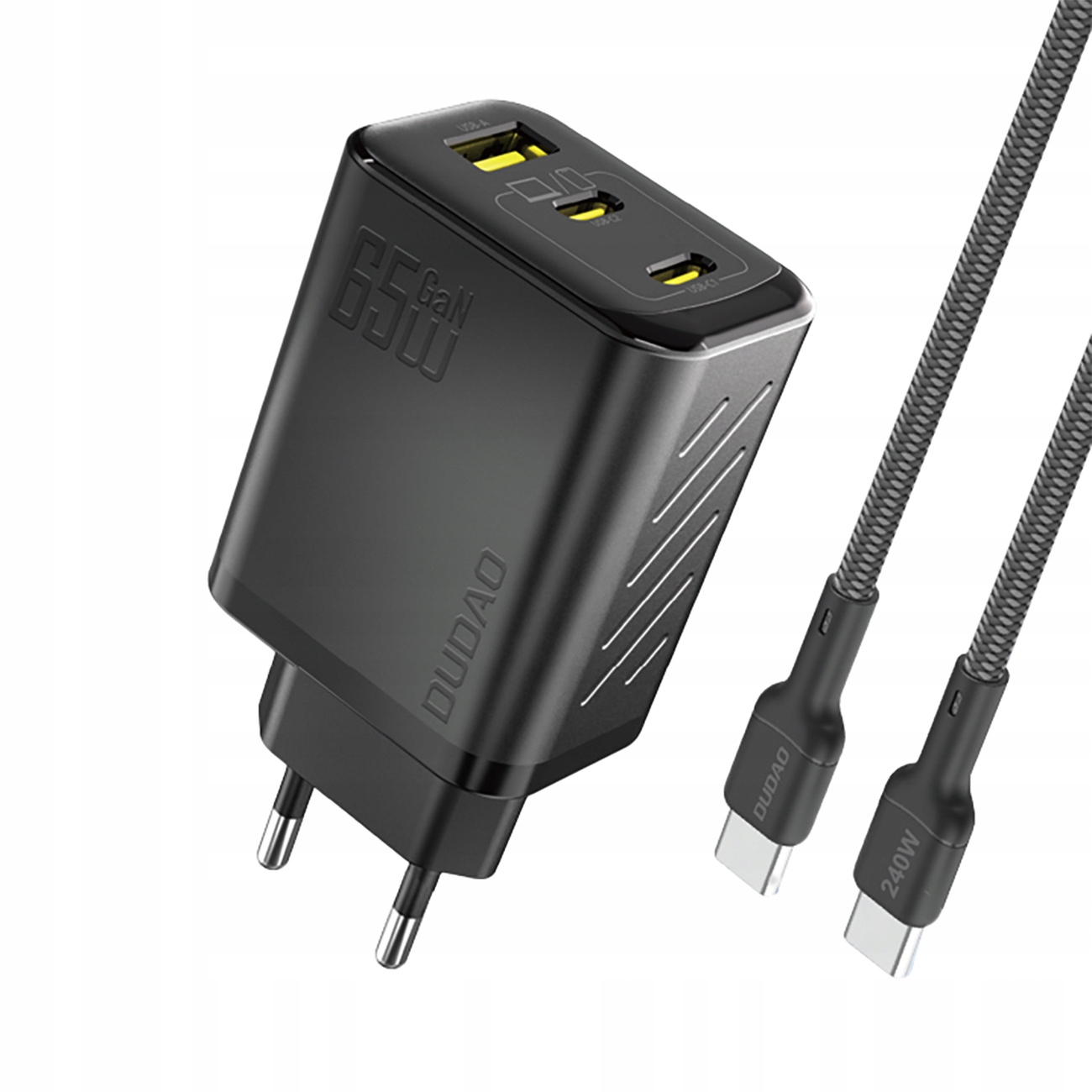Síťová nabíječka GaN s kabelem Usb-c 1 m 65 W černá