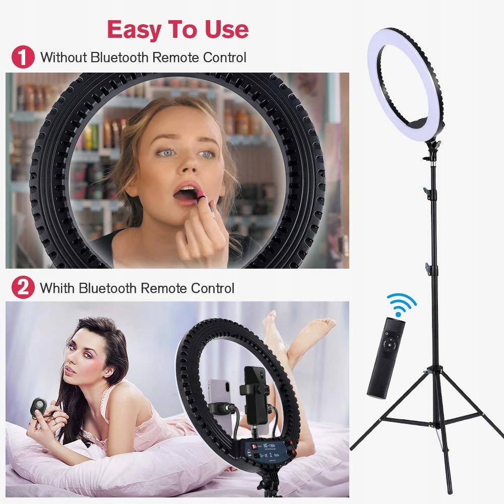 LED EOTO LIGHT 18 Cali Zestaw Do Makijażu Selfie Vlog Z Pilotem — miniatura 3